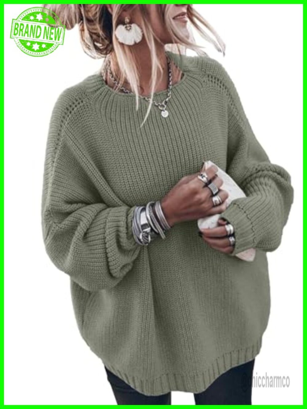 Oversized Chunky Knit Sweater Mock Neck Batwing Long Sleeve Pullover